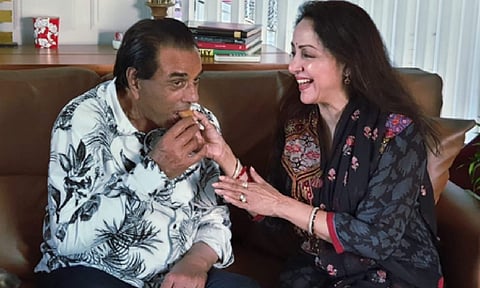 Actor Hema Malini with Dharmendra