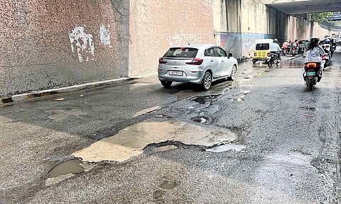 Pothole-riddled Nungambakkam subway on Monday