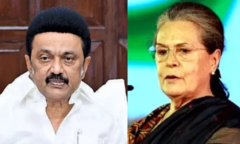 (L-R) MK Stalin, Sonia Gandhi