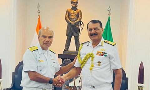 CNS Admiral Tripathi with Brazilian Navy Commander Adm Marcos Sampaio Olsen (IANS)