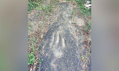 Neolithic grooves found on a rock at Shebagathoppu near Srivilliputhur in Virudhunagar district