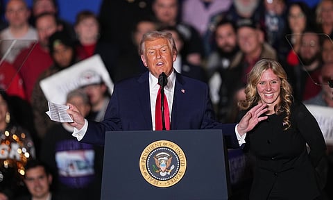President Donald Trump greets locals as he speaks at the Mount Airy Casino Resort in Mount Pocono 