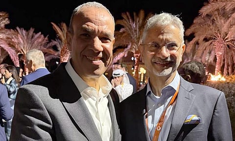 External Affairs Minister S. Jaishankar with Minister of Foreign Affairs of Egypt of Badr Abdelatty on the sidelines of Sir Bani Yas Forum 2025, in Abu Dhabi (PTI)