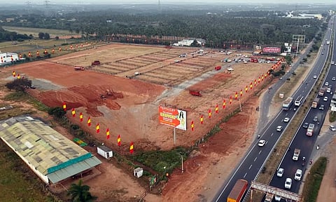 The Vijayamangalam ground being spruced up for TVK's public meeting at Erode&nbsp;