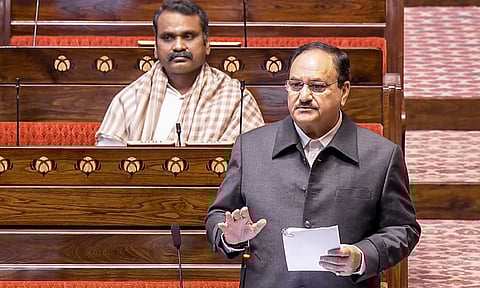 Union Minister of Health and Family Welfare JP Nadda speaks in the Rajya Sabha during the Winter session of Parliament, in New Delhi (PTI)