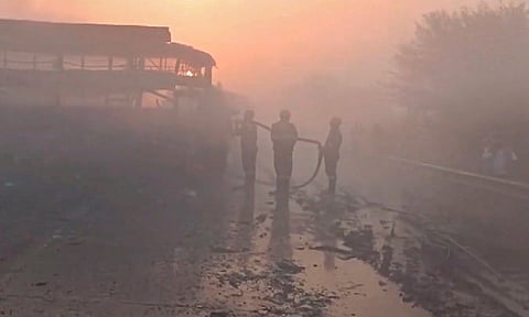 Eight buses and three smaller vehicles collided with each other in the thick fog (PTI)