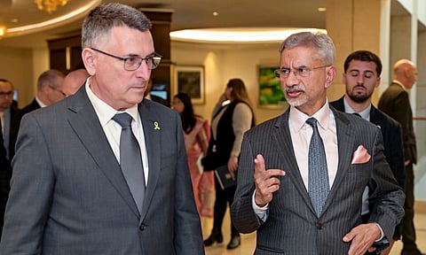 External Affairs Minister S. Jaishankar with Israel Foreign Affairs Minister Gideon Sa'ar during a meeting, in Jerusalem, Israel (PTI)