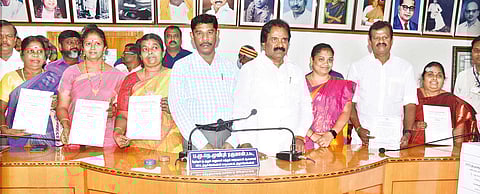 Women zonal chairpersons with their certificate of election in Tiruchy on Wednesday