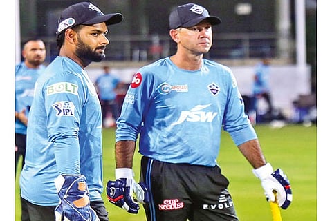 Delhi Capitals captain Rishabh Pant (left) with head coach Ricky Ponting