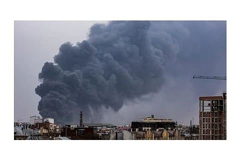 Smoke rises after an airstrike, as Russia's attack on Ukraine continues, in Lviv, Ukraine