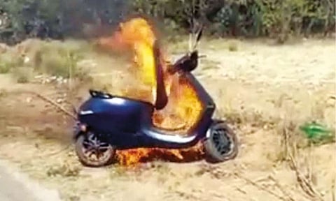 The e-bike set ablaze by G Prithviraj