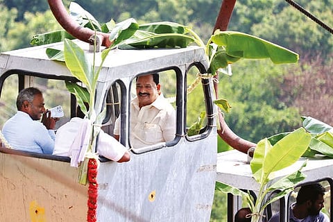 Ministers, officials in the gondolas during the trial run at Sholingur on Thursday