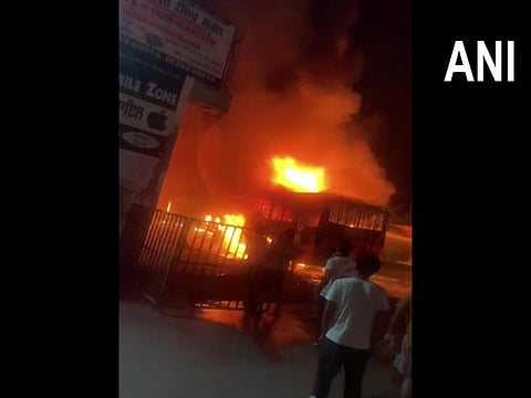 Visual of fire at a bus stand in Punjab's Bathinda