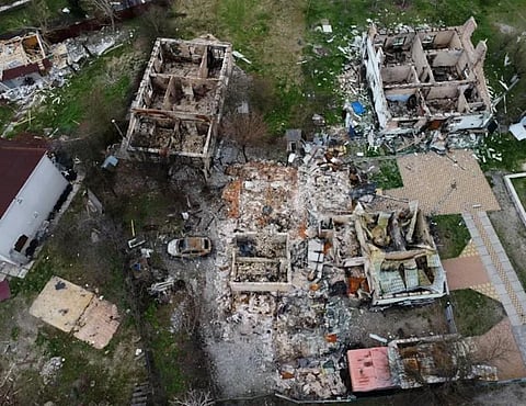 Some residents have drifted back to their destroyed village of Moshchun, northwest of Kyiv