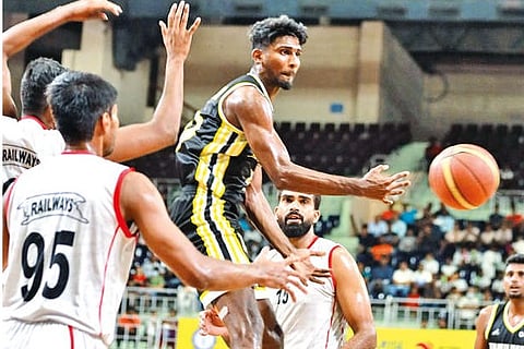 Tamil Nadu and Railways men in action during the semi-final match