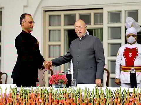 Vijay Kumar Dev with Delhi Lieutenant Governor Anil Baija