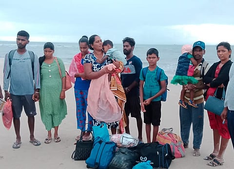 Refugees from Sri Lanka at the Dhanushkodi shore on Sunday morning
