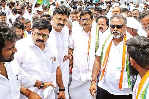Congress state president KS Alagiri launching the ?padayatra? in Coimbatore on Monday