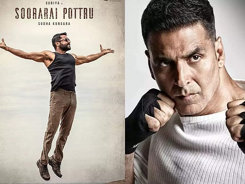 Soorarai Pottru poster and Akshay Kumar