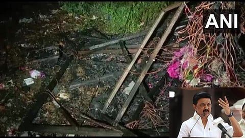 The accident site; (inset) Stalin