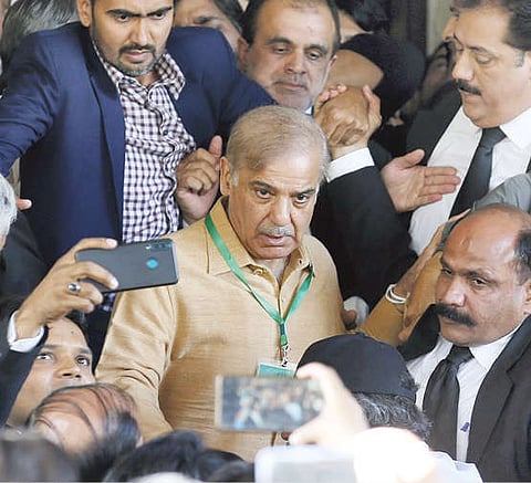 Pakistan?s opposition leader Shahbaz Sharif leaves the SC