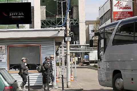 Rescuers going to join the search action for 10 miners gone missing after a powerful underground tremor and methane gas discharge at the Borynia-Zofiowka coal mine in Jastrzebie-Zdroj, southern Poland, Saturday, April 23, 2022. It was the second colliery accident in just four days in the Jastrzebie-Zdroj coal mining region, near the Czech border.