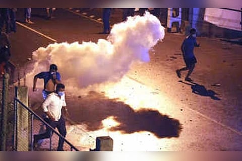 During a protest outside Sri Lankan president's private residence on the outskirts of Colombo