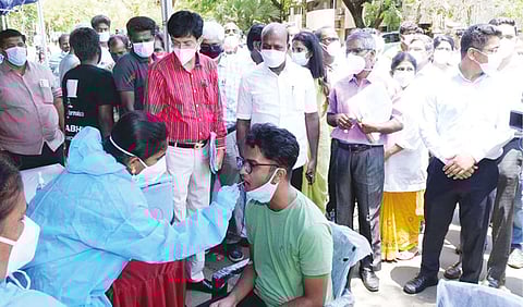 Health Minister Ma Subramanian and Health Secretary J Radhakrishnan visited IIT-Madras on Sunday.