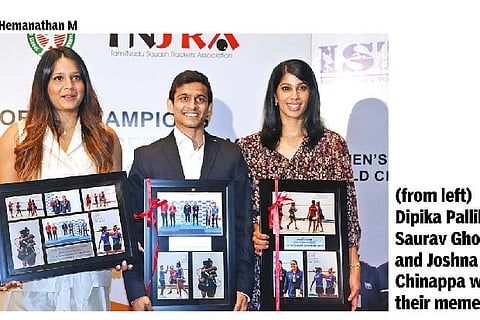 (from left)  Dipika Pallikal Karthik, Saurav Ghosal , Joshna Chinappa