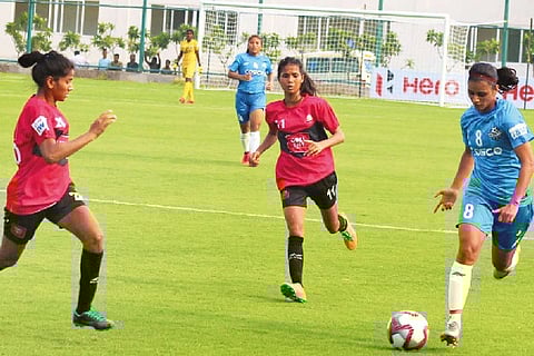 Action during the Sethu-Mata Rukmani Indian Women?s League match