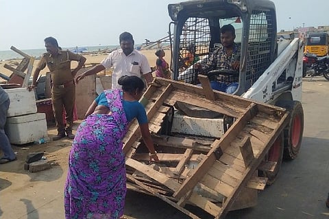 A fish stall being evicted.