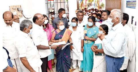 Health Minister Ma Subramanian inspecting the PHC at
Kottaiyur in Tiruvarur district on Saturday