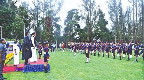 Vice president Venkaiah Naidu presented with a guard of honour by Lawrence school students in Nilgiris