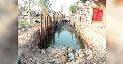 Unfinished storm water drain work at Ernavoor