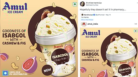 Amul India ad (right) and screengrab of the tweet