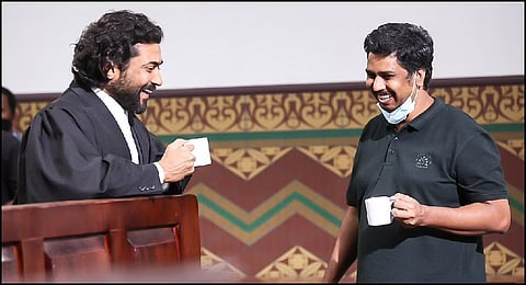 Director Tha Se Gnanavel with Suriya on the sets of Jai Bhim