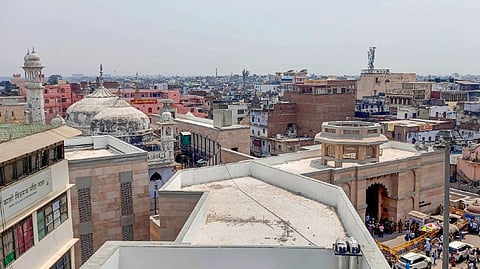 View of Kashi Vishwanath Temple Dham and Gyanvapi Masjid complex, in Varanasi