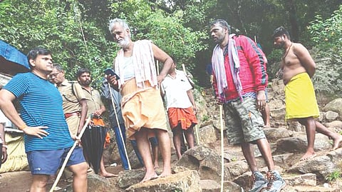 PK Sekarbabu inspecting the Velliangiri Hills in Coimbatore on Sunday