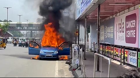 Car gutted in fire on GST Road near Chromepet on Friday morning.