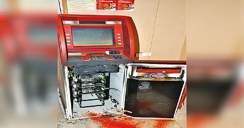 The looted ATM in Namakkal on Thursday