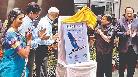G Viswanathan, Chancellor of VIT, unveiling a book on birds in VIT and adjacent parts of Vellore