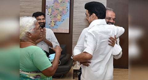 Perarivalan, his mother Arputhammal and other members of their family meet Tamil Nadu CM MK Stalin in Chennai.