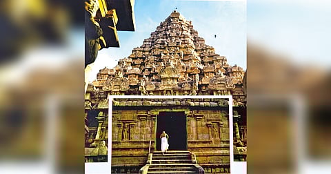 The magnificent gopuram of Gangaikonda Chozhapuram in Ariyalur, Front cover of the book, Treasures of Tamil Nadu