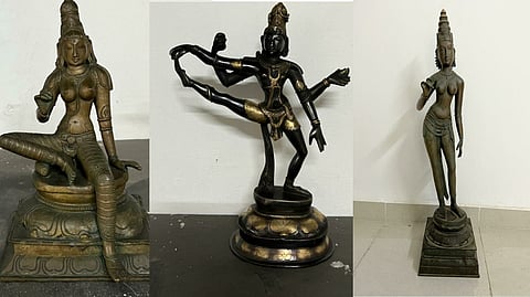3 antique metal idols