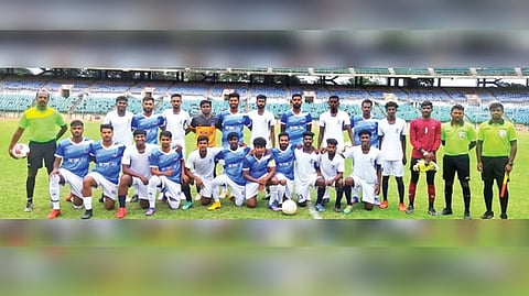 Players, staff and officials after the Customs-Income Tax match on Monday