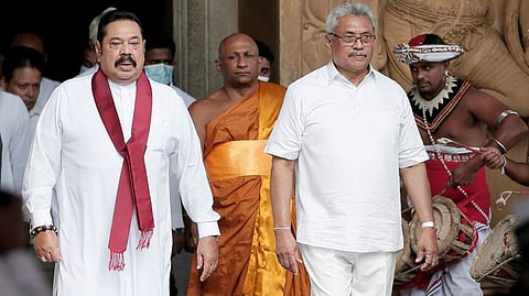 Sri Lanka's Prime Minister Mahinda Rajapaksa and his brother, and Sri Lanka's President, Gotabaya Rajapaksa