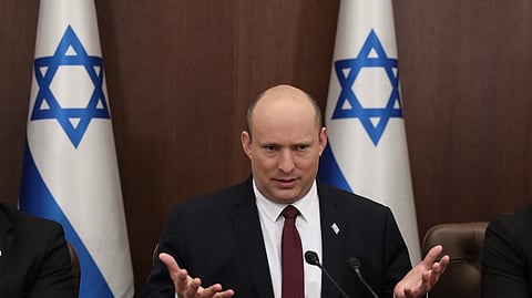 Israeli Prime Minister Naftali Bennett attends a cabinet meeting at the Prime Minister's office in Jerusalem