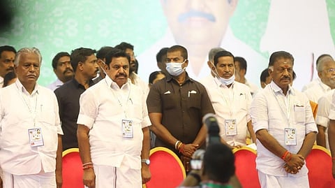 Joint Coordinator Edappadi K Palaniswami and Coordinator O Panneerselvam at AIADMK GC meeting