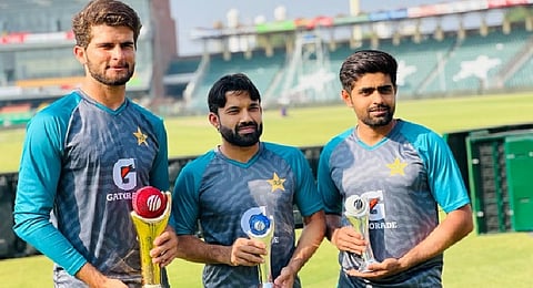 Shaheen Shah Afridi, Wicketkeeper Mohammad Rizwan, Pakistan captain Babar Azam