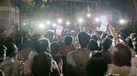 JNUSU members raised slogans against what they termed "bulldozer raj" in UP